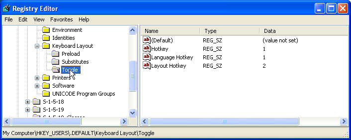  HKEY_USERS\.DEFAULT\Keyboard Layout\Toggle