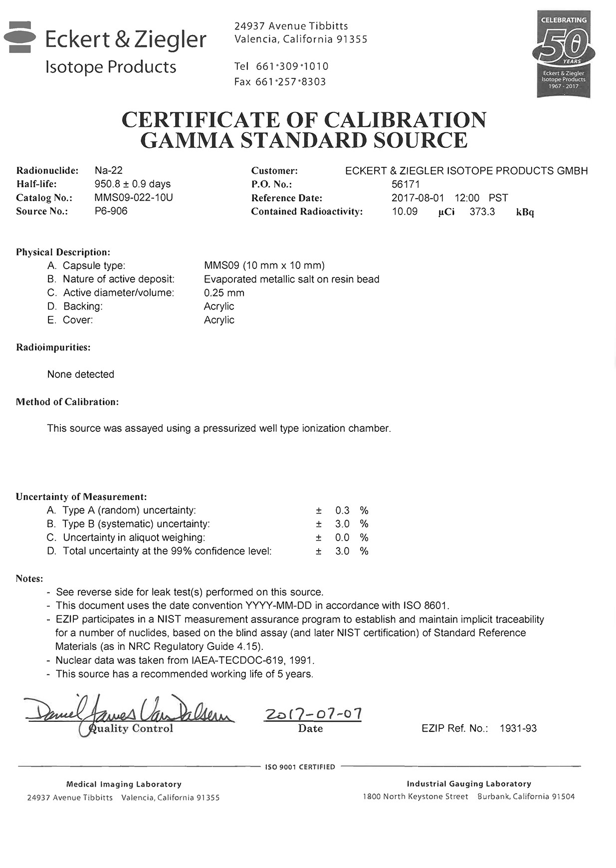 Certificate — SensiResol