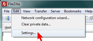  Com accedir a la finestra de configuració del FileZilla client