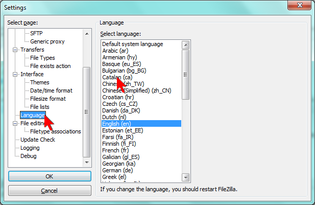  Setting the interface language