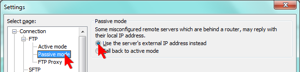 Configuració del mode de transferència Passive-FTP
