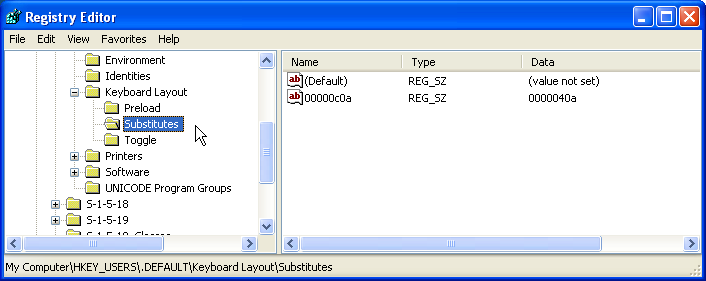  HKEY_USERS\.DEFAULT\Keyboard Layout\Substitutes