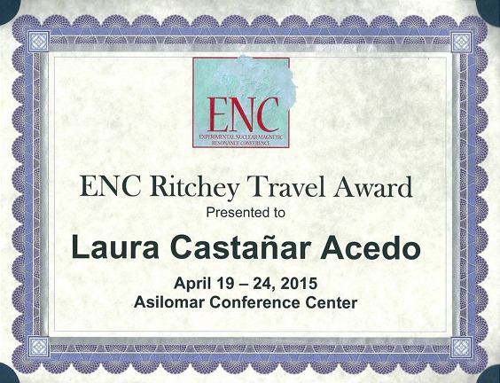 ENC Ritchey Travel Award to Laura Castañar at the 56th ENC held in Asilomar from 19th to 24th April 2015.